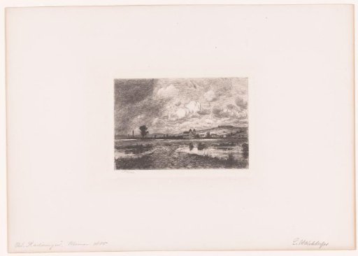 Landscape with ponds and a church