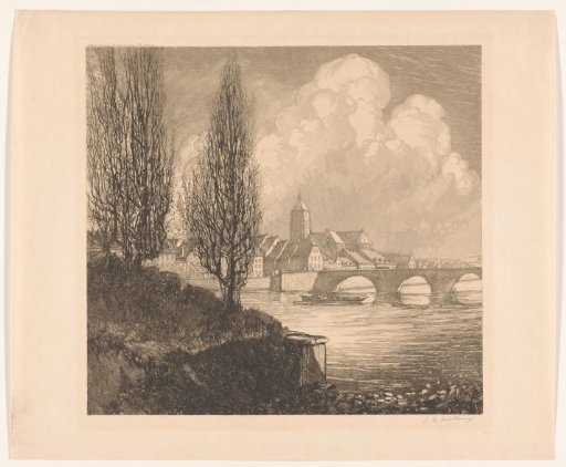 River view with bridge and church