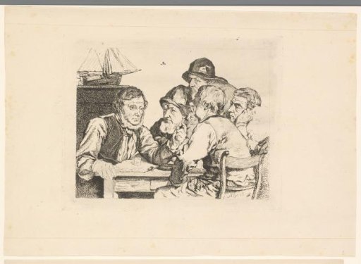 Sailors seated at a table listening to one of them