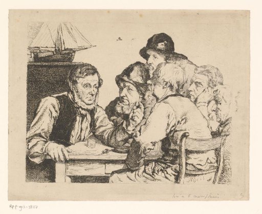 Sailors seated at a table listening to one of them