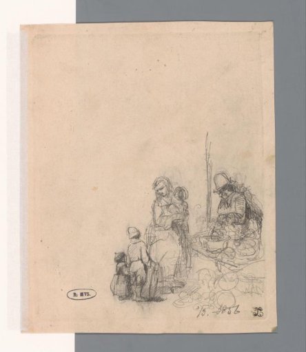 Woman with three children at a vendor's stall