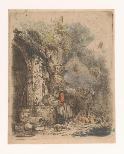Street Scene with a Woman Scrubbing a Kettle