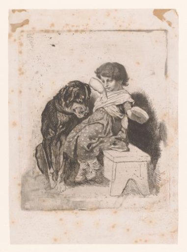Girl with a Dog Looking at Her Sandwich