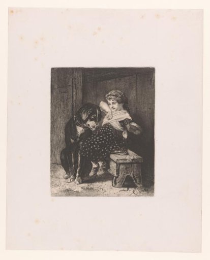 Girl with a Dog Looking at Her Sandwich