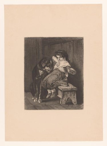 Girl with a Dog Looking at Her Bread