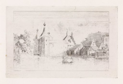 Two Figures in a Boat by a City Gate