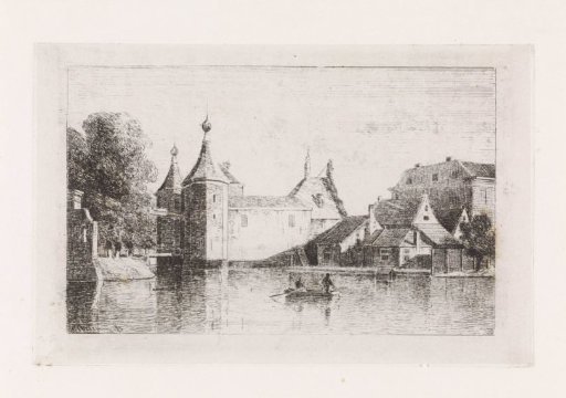 Two Figures in a Boat by a City Gate