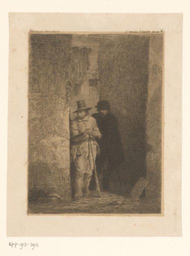 Two men in an alley looking around the corner of a building
