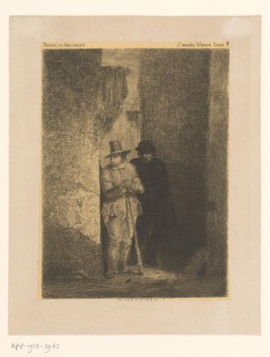 Two men in an alley looking around the corner of a building