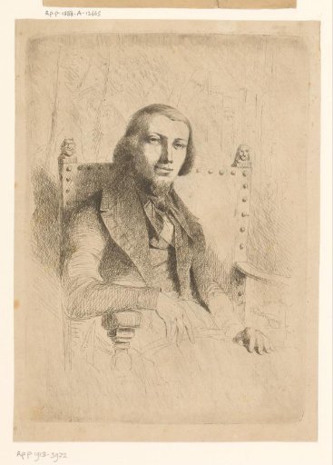Portrait of an unknown man in an armchair before a bookcase