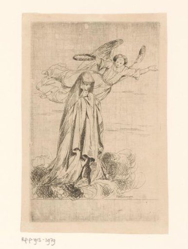Angel holding a wreath above the head of a nun