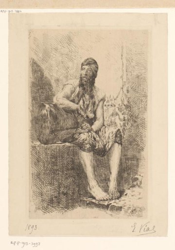 Seated man leaning on a jug