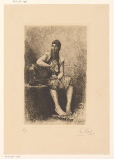 Seated man leaning on a jug