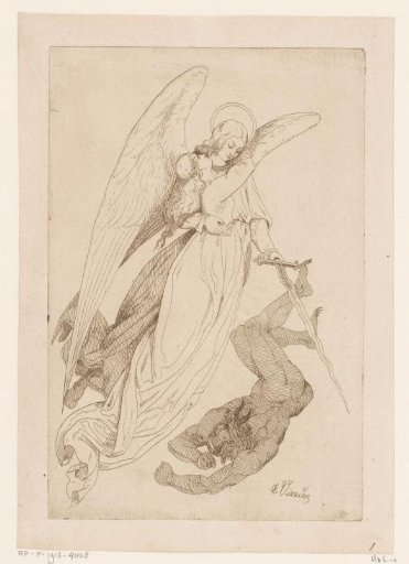 Angel Lifts a Female Saint and Defeats a Demon