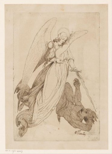 Angel Lifts a Female Saint and Defeats a Demon