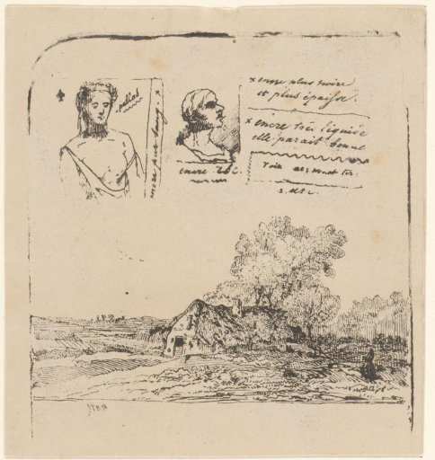 Landscape with sketches and scribbles