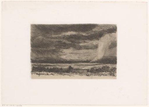 Landscape with cloudy sky and smoke plume