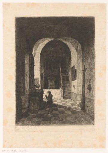 Woman praying before an altar