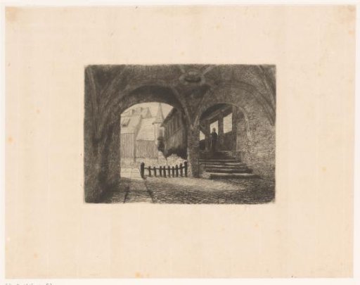 Courtyard with a covered bridge