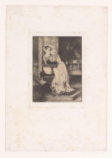 Girl Giving a Kiss on the Cheek to a Girl Seated in a High Chair