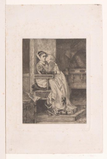 Girl Giving a Kiss on the Cheek to a Girl Seated in a High Chair