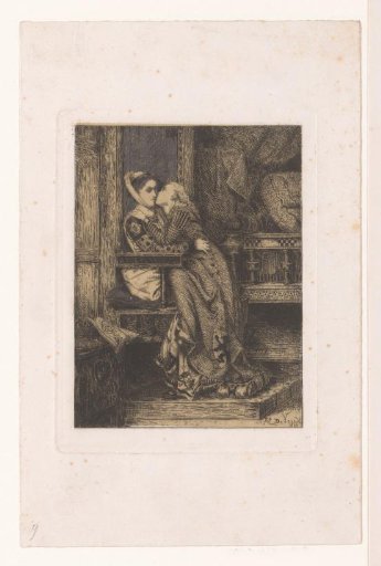 Girl Giving a Kiss on the Cheek to a Girl Seated in a High Chair