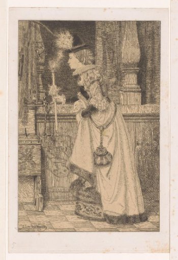 Woman with a Candle in Her Hand in a Church Interior