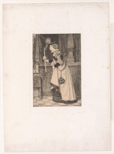 Woman with a Candle in Her Hand in a Church Interior