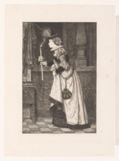 Woman with a Candle in Her Hand in a Church Interior