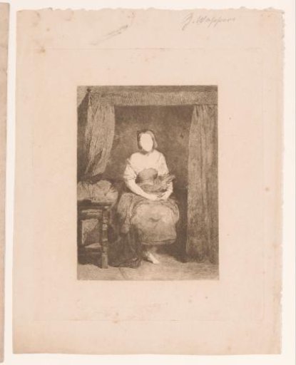 Young woman seated on a bed