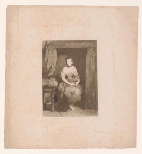 Young woman seated on a bed