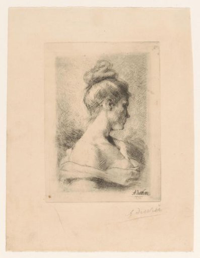 Bust of a young woman with a high hairstyle