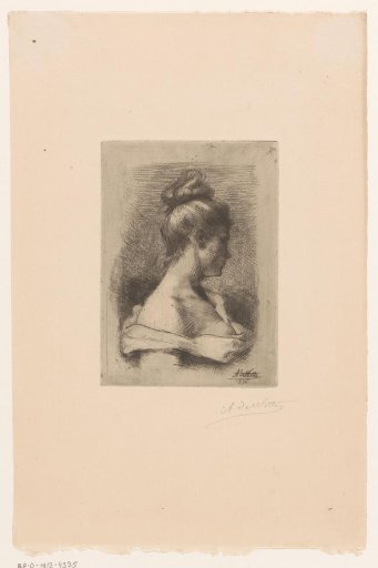 Bust of a young woman with a high hairstyle