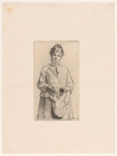 Young Woman with a Watering Can in Her Hand