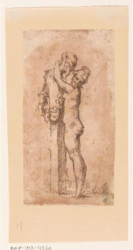 Standing Naked Woman Beside a Wreathed Herm