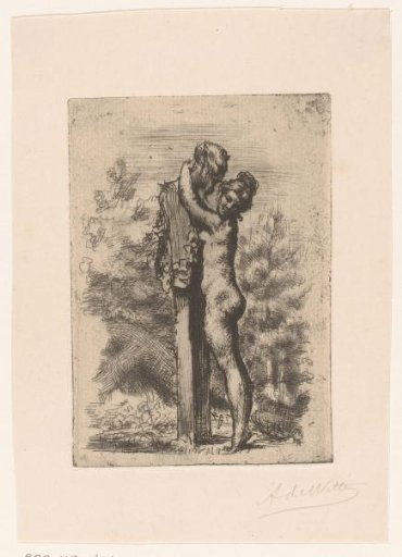 Standing Naked Woman Beside a Wreathed Herm