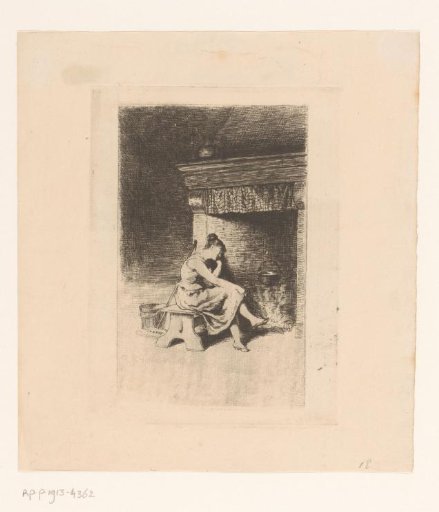 Young Woman Seated by a Fireplace