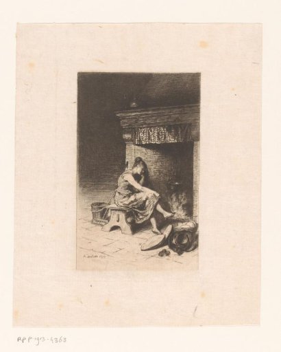 Young Woman Seated by a Fireplace