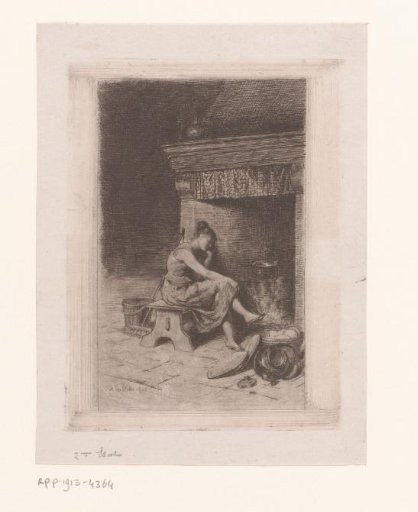 Young Woman Seated by a Fireplace