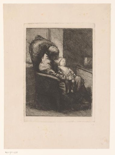 Mother Seated in a Chair with Sleeping Child on Lap