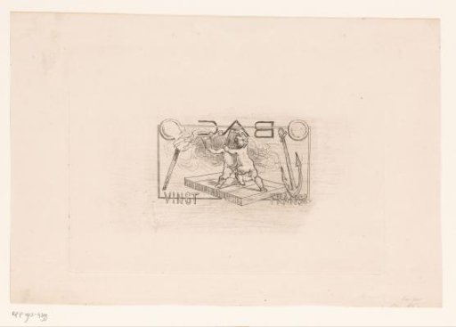 Two putti with dice game, a torch and an anchor