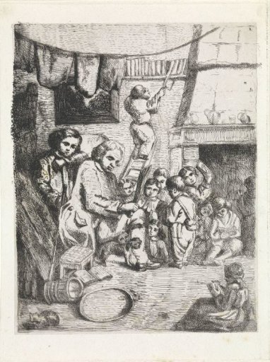 Schoolmaster surrounded by children