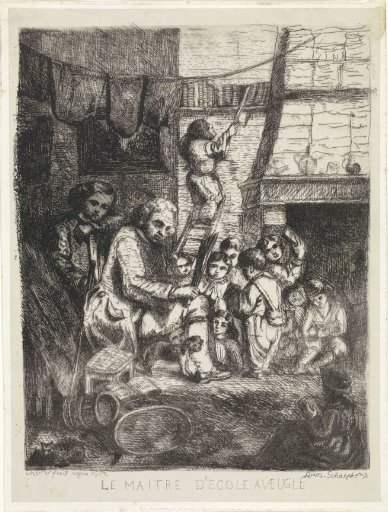 Schoolmaster surrounded by children