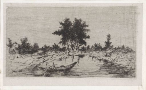 Group of trees by the water with a small boat