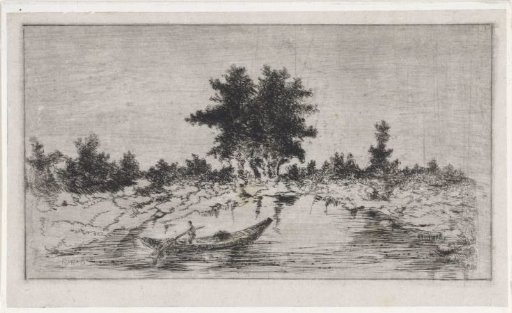 Group of trees by the water with a small boat