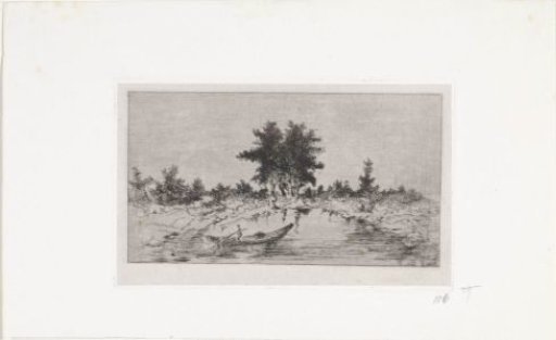 Group of trees by the water with a small boat