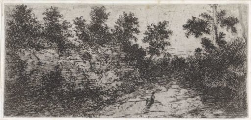 Woman and child on a path between two small hills