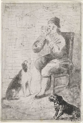 Musician with two dogs