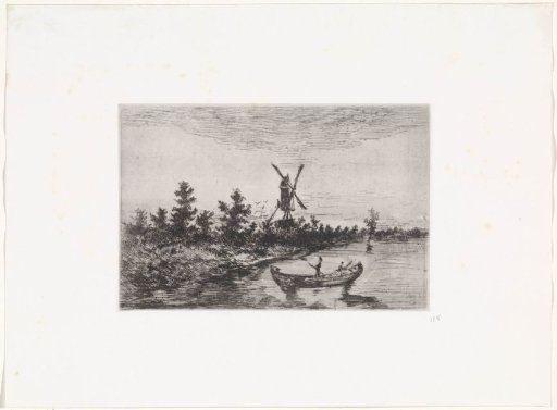 Landscape with mill and boat