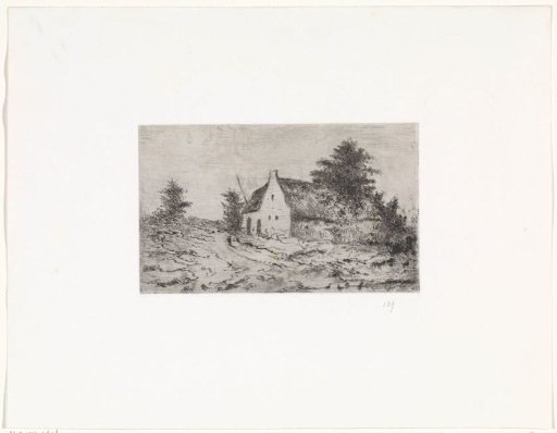 Landscape with farm and pond with ducks